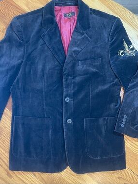 PX Men's Black Velvet Sport Coat with Embroidered Sleeve Detail